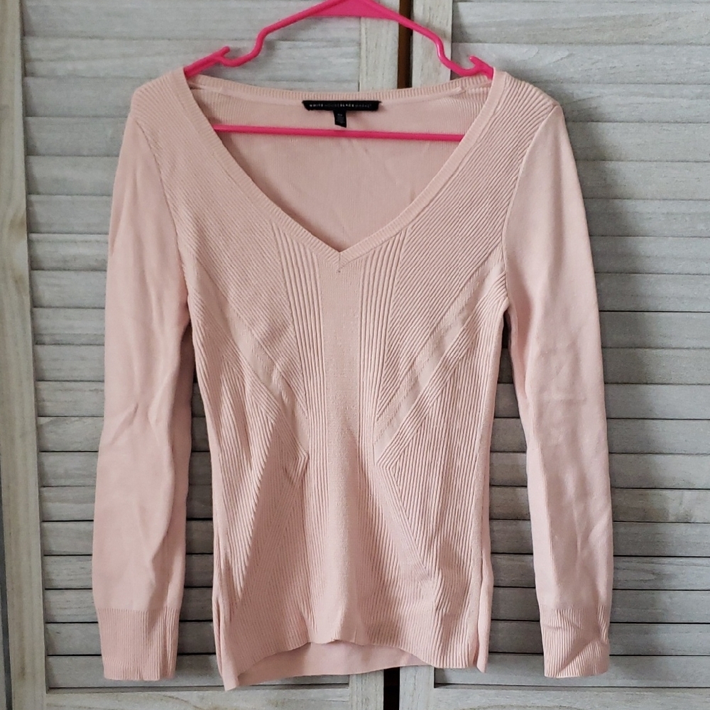 White House Black Market Light Pink V-Neck Sweater